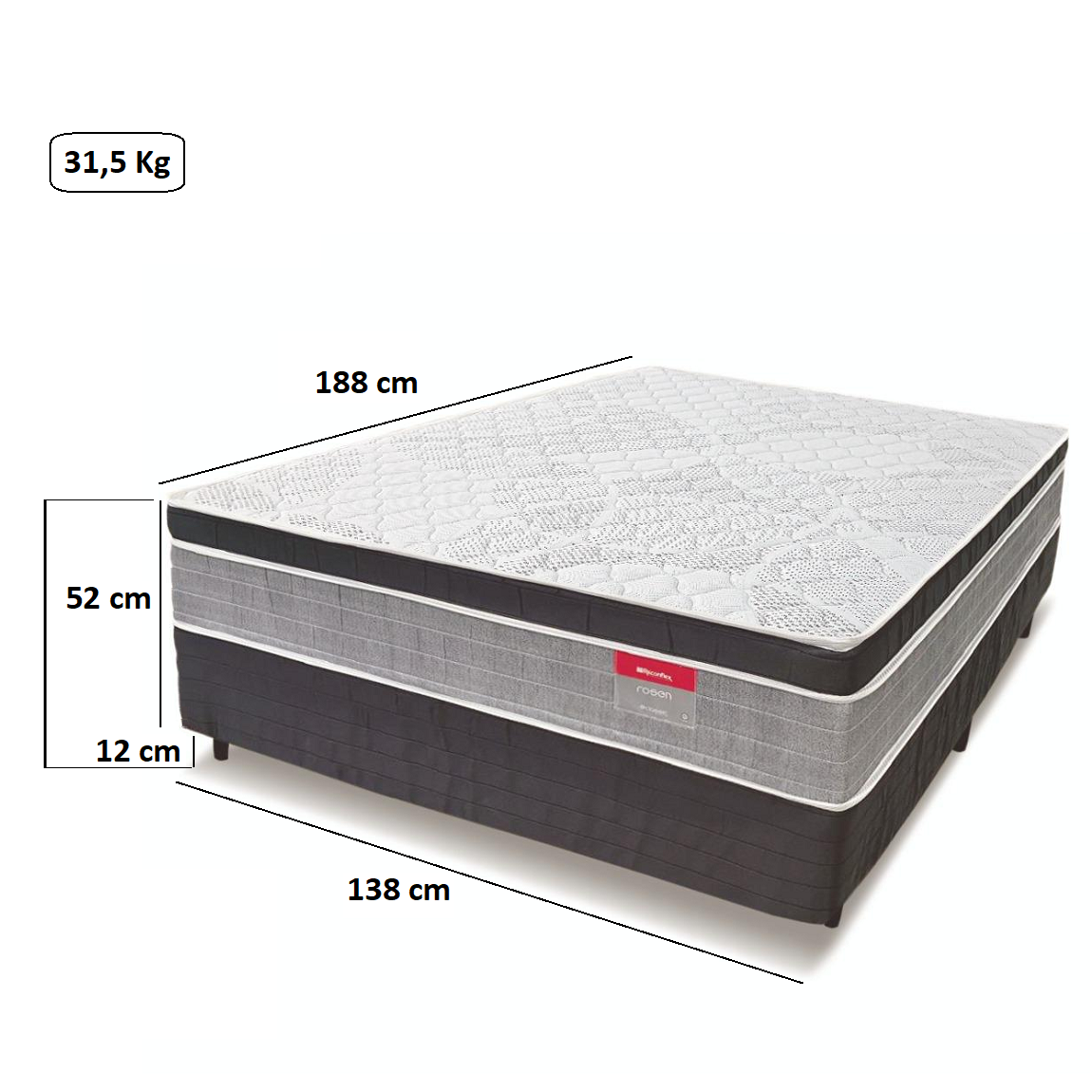 Cama Box Casal Conjugada Rosen Molas Bonel Cinza 138x188x64 cm Reconflex, , large image number 1